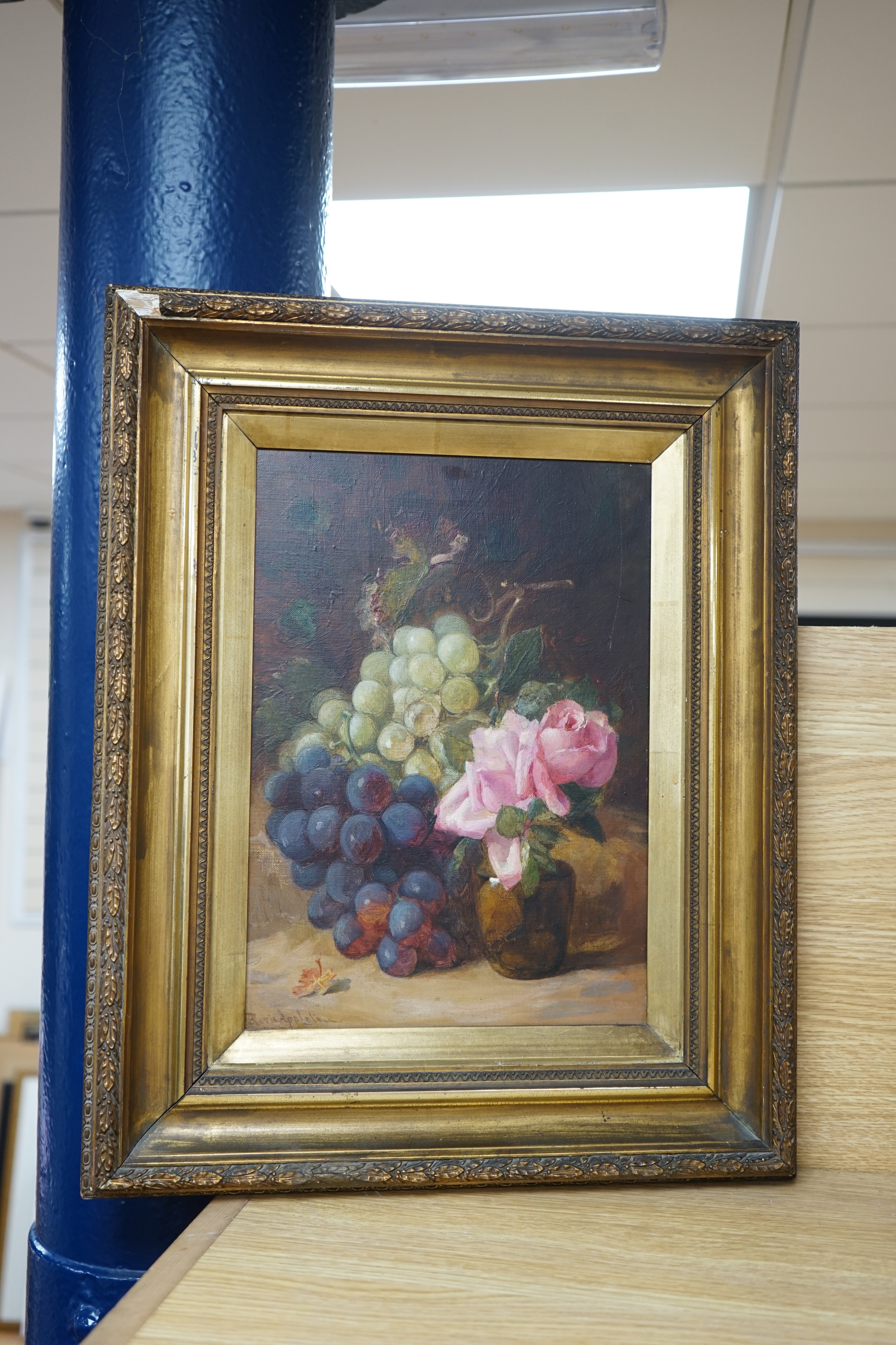 Rosa Appleton (1800-1900) oil on canvas, Still life of grapes and roses, signed, 34 x 24cm